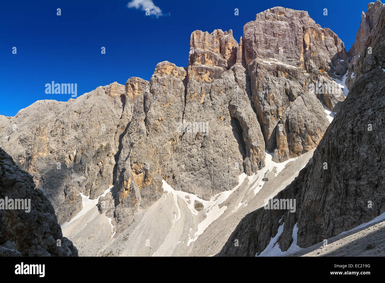 Piz da Lech peak in Sella mount from Mezdi valley, Italian Dolomites Stock Photo