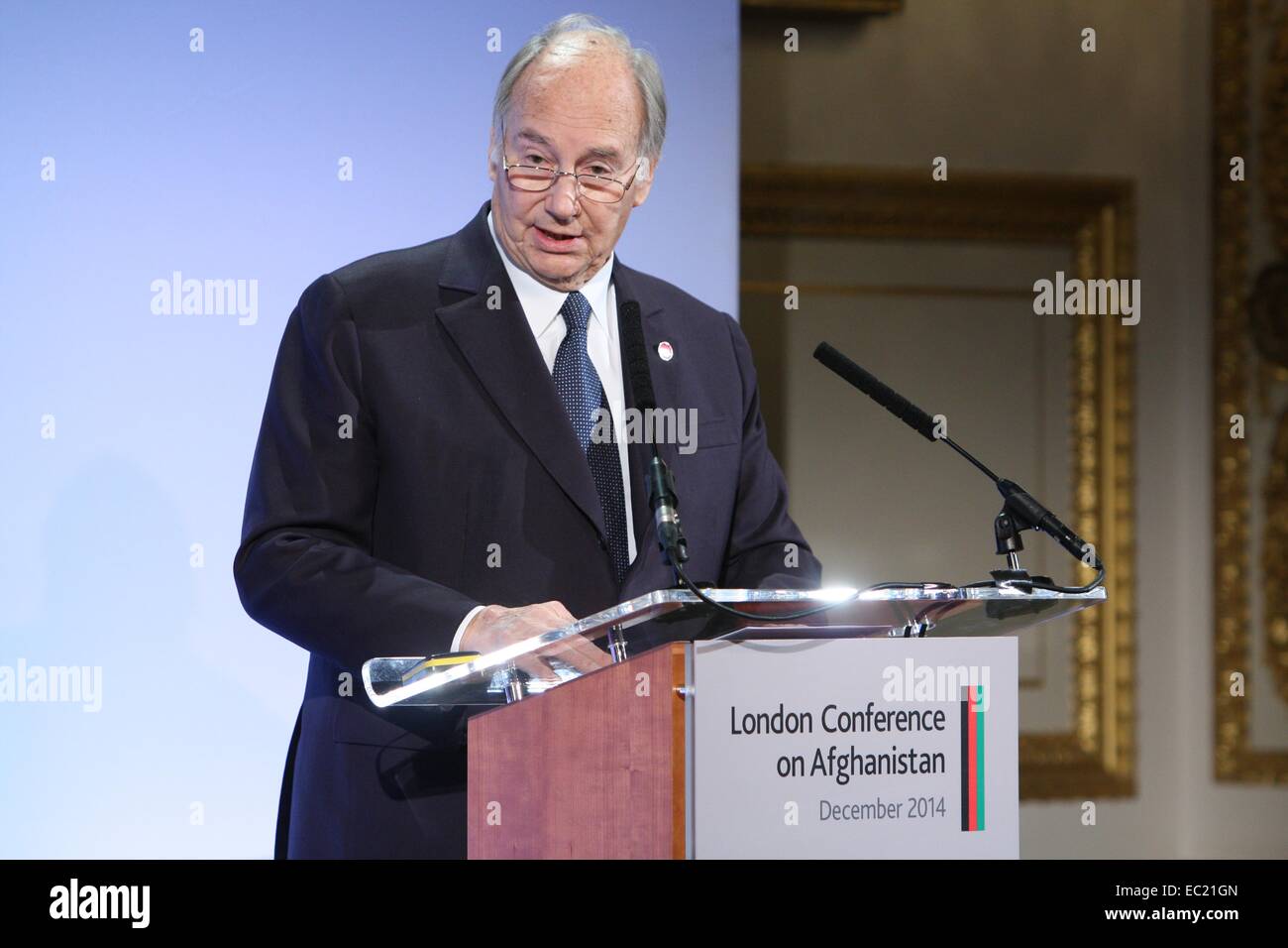 His Highness the Aga Khan during a press conference following the London Conference on Afghanistan December 4, 2014 in London. Stock Photo