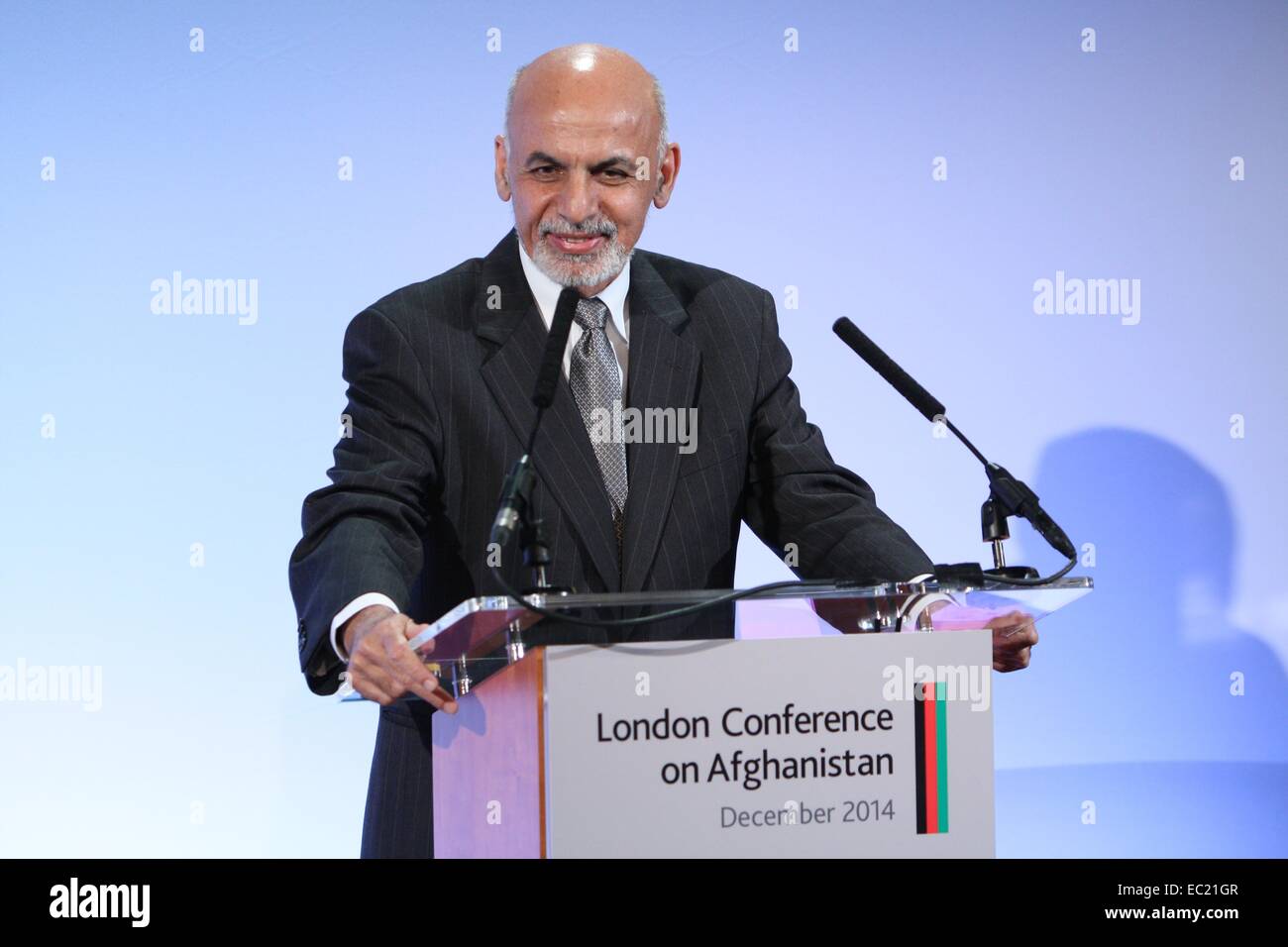 Afghan President Mohammad Ashraf Ghani during a press conference following the London Conference on Afghanistan December 4, 2014 in London. Stock Photo