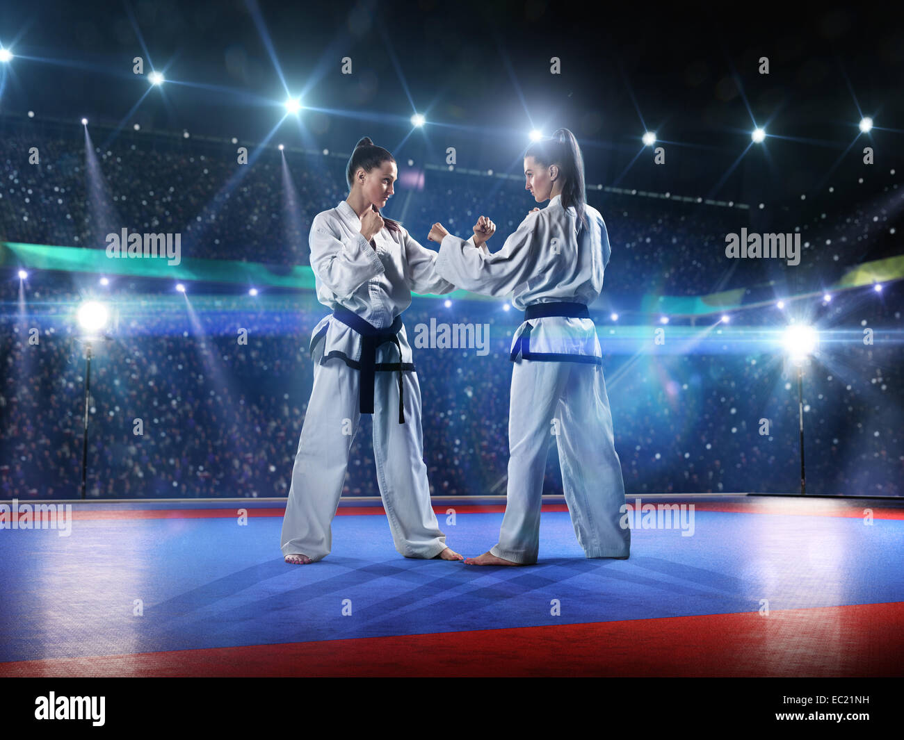 Two professional female karate fighters are fighting Stock Photo Alamy