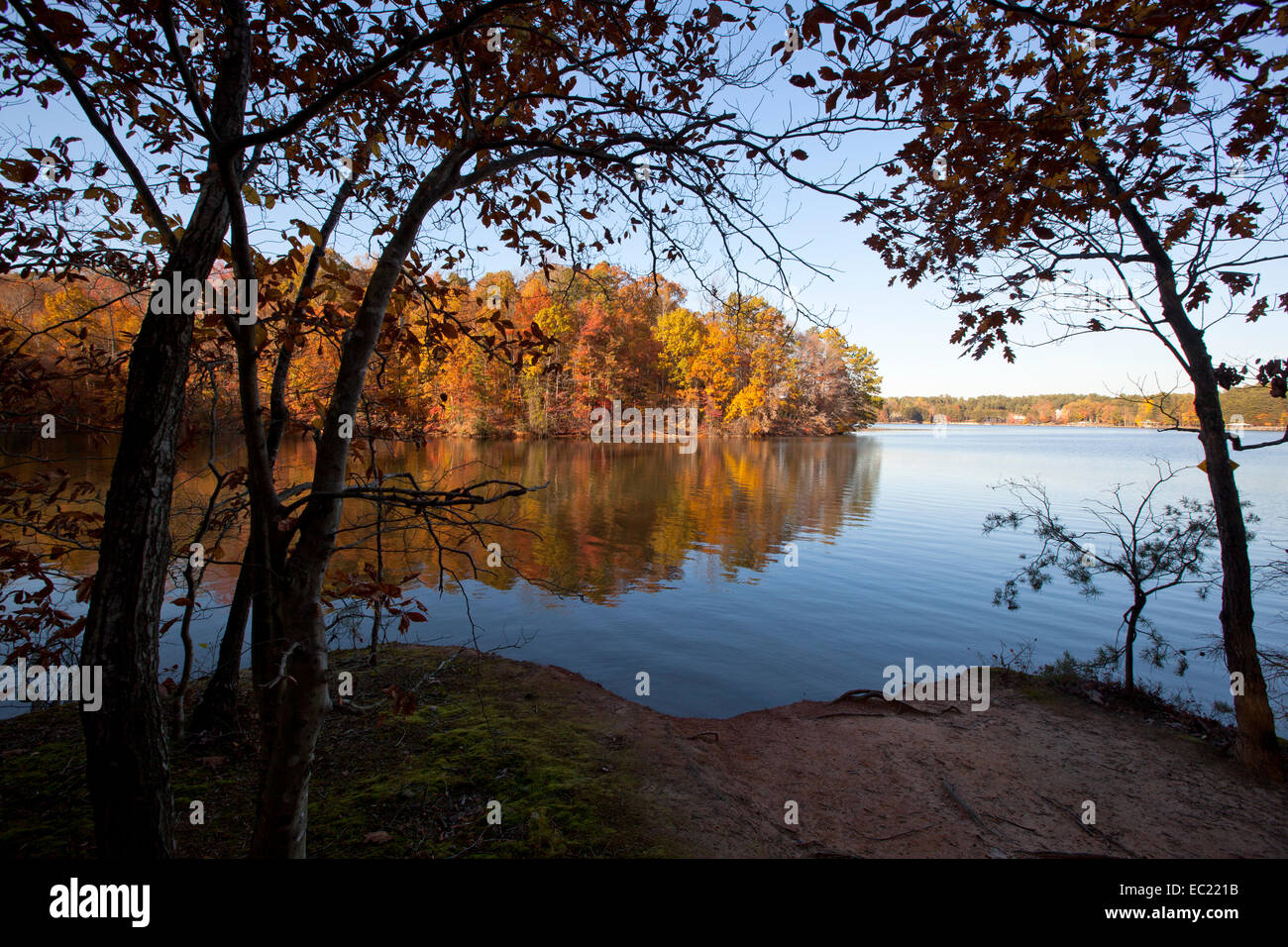 A scenic autumn view on Lake Norman in North Carolina Stock Photo