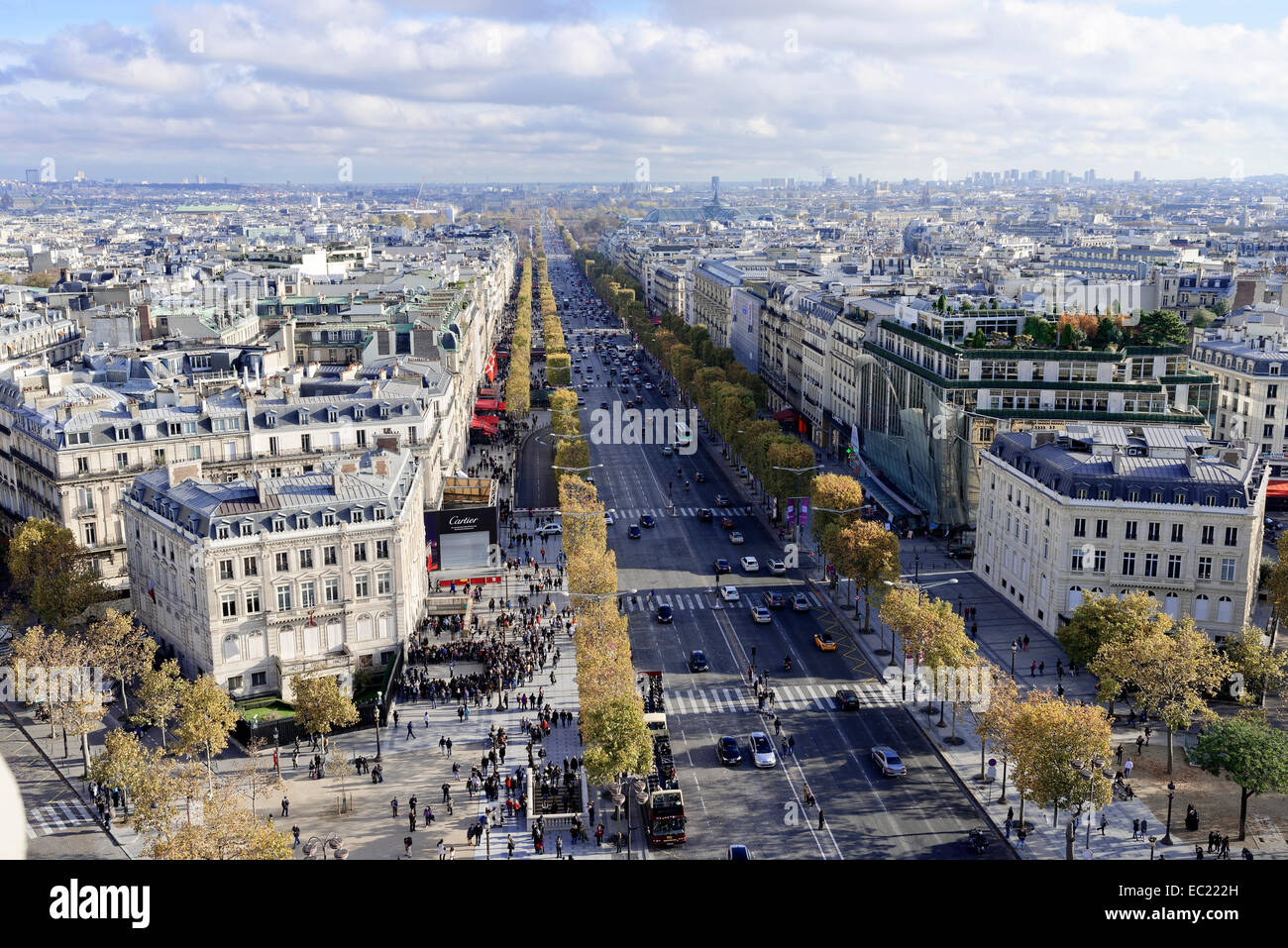 Views of La Defense and the Avenue des Champs-Elysées, the Arc de Triomphe, Paris, Ile-de-France, France Stock Photo