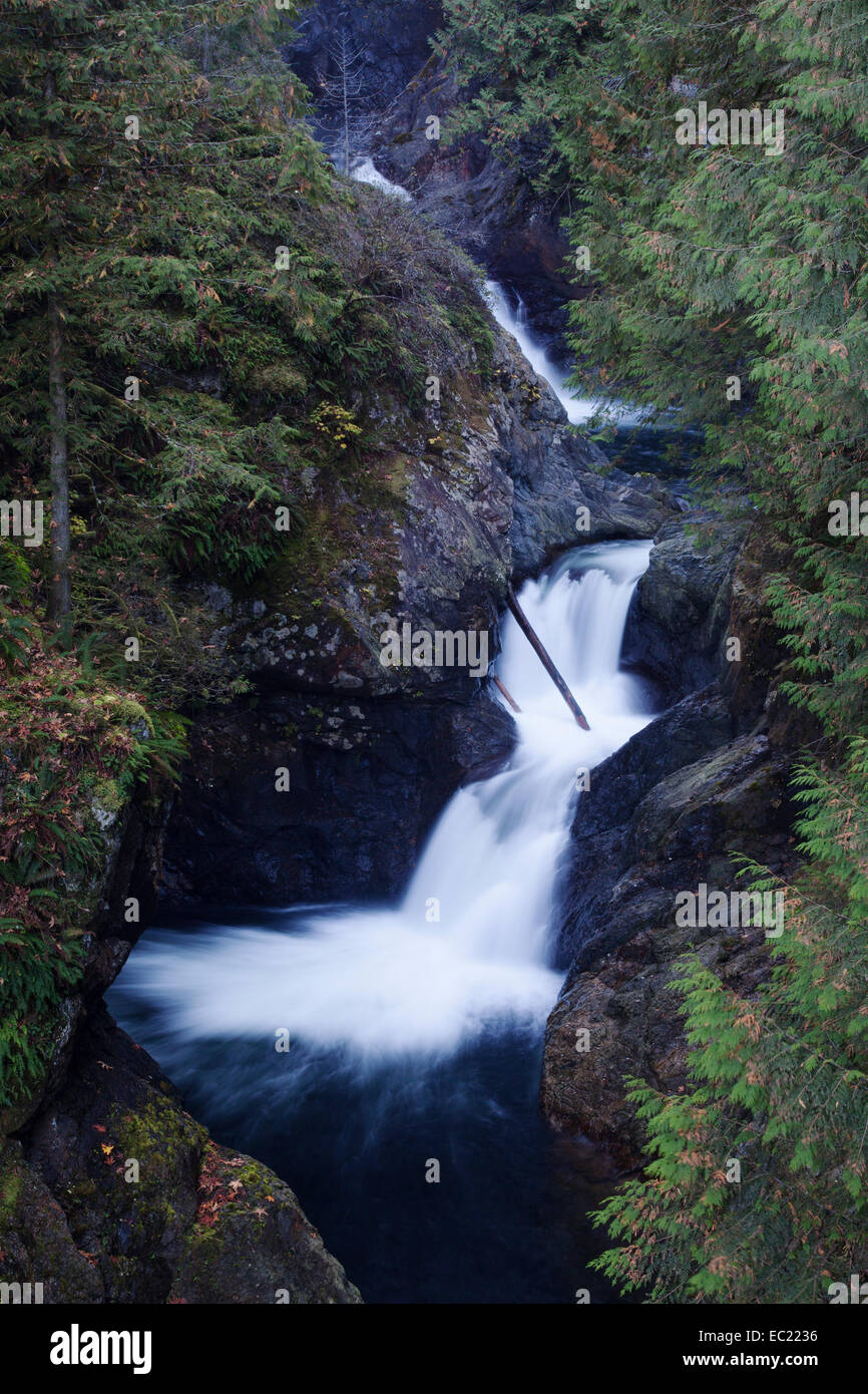 Twin Falls waterfall in the Central Cascades, Cascade Range, Washington, United States Stock Photo