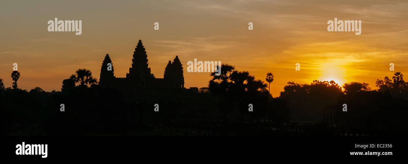 Angkor Wat at Sunrise Panorama, Siem Reap, Cambodia Stock Photo