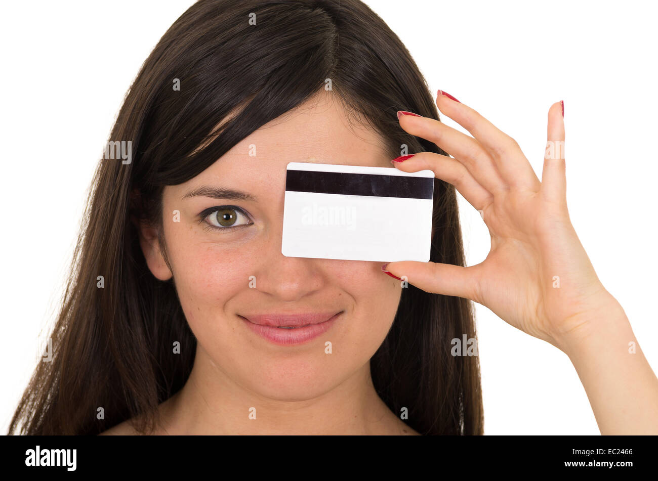 closeup beautiful young woman holding credit card Stock Photo Alamy