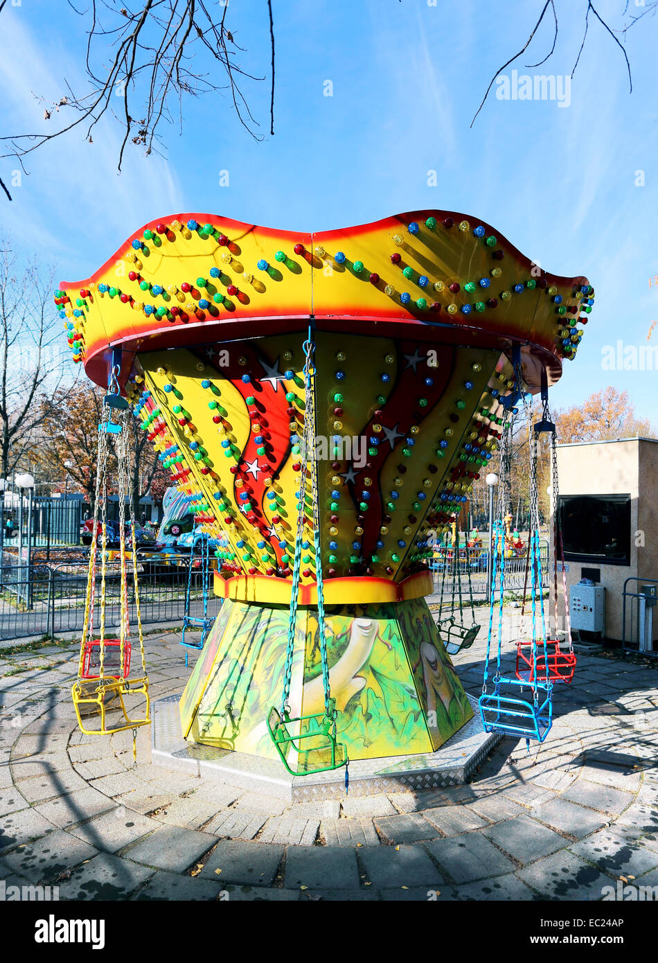 Childrens carousel in the city park in Moscow Stock Photo