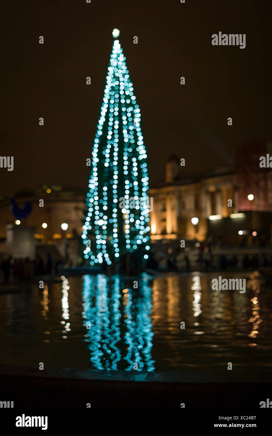 Christmas lights on Trafalgar Square Christmas Tree, London, 2013 Stock Photo