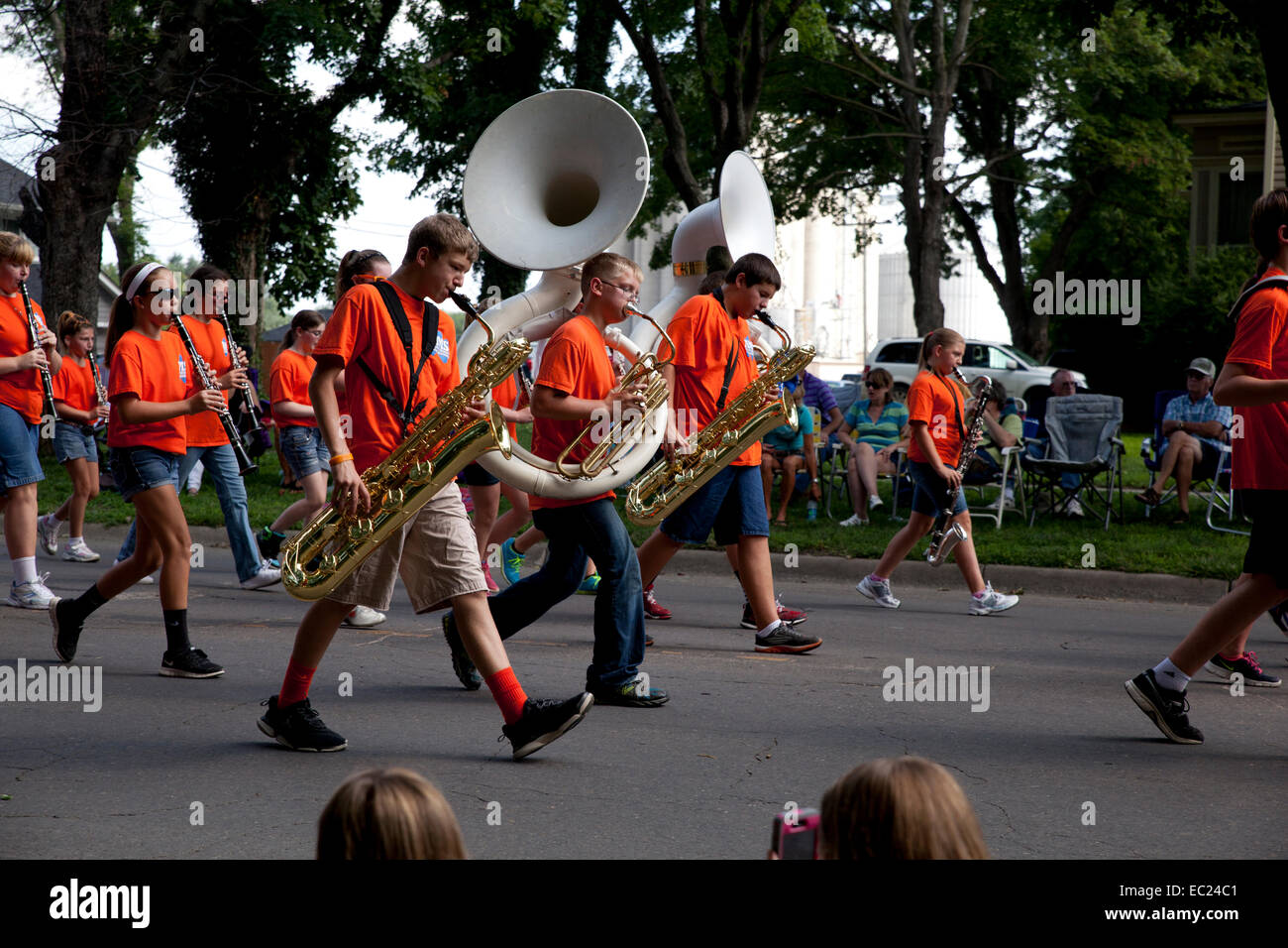 High school marching band in a parade Stock Photo