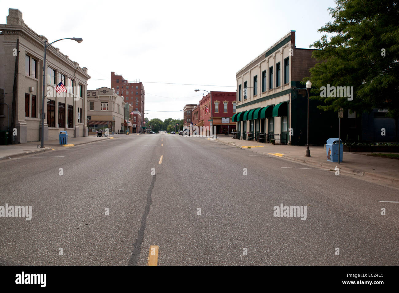 Deserted street in a small town in the US. Stock Photo