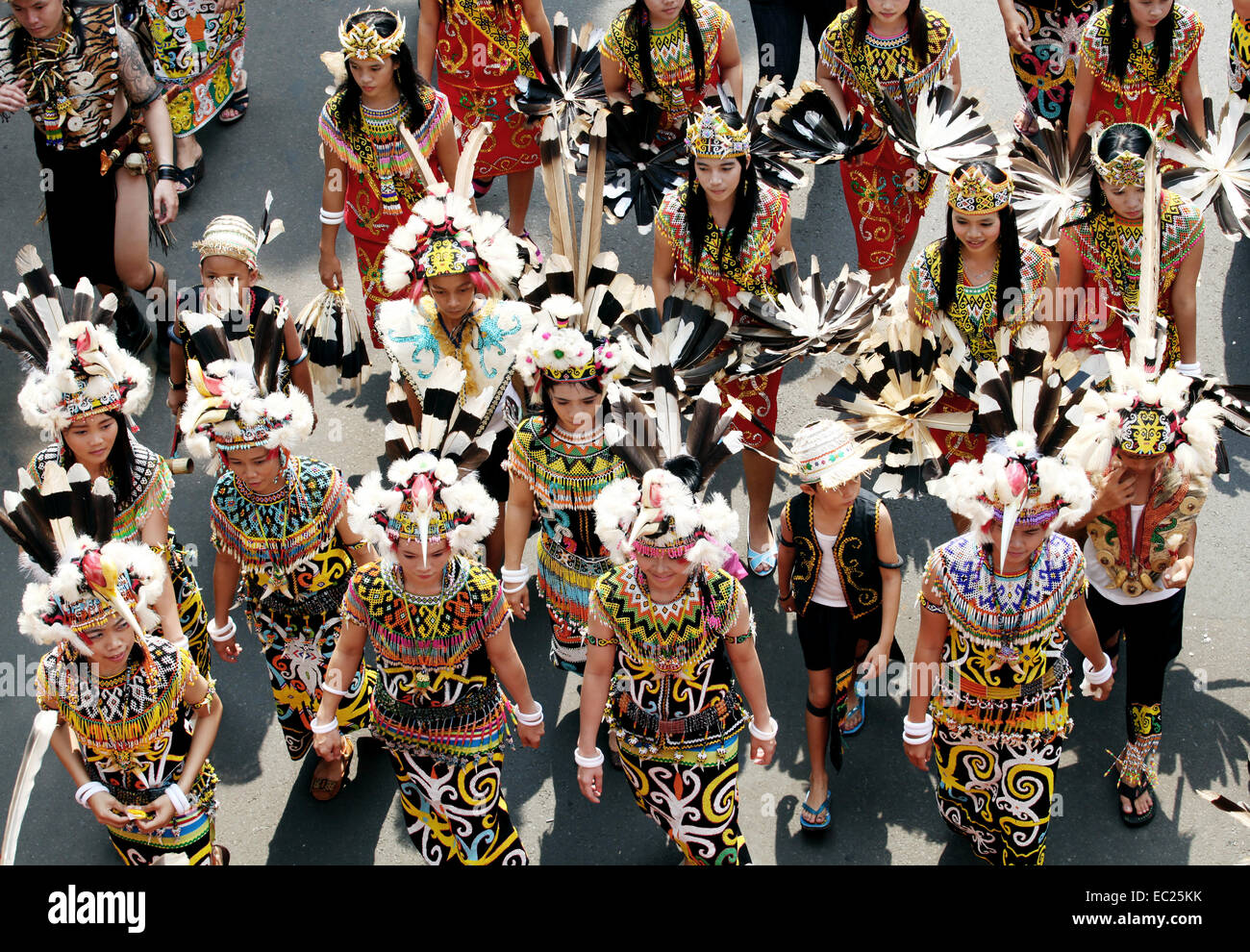 Dancers participates at Dayak Festival in Jakarta Stock Photo
