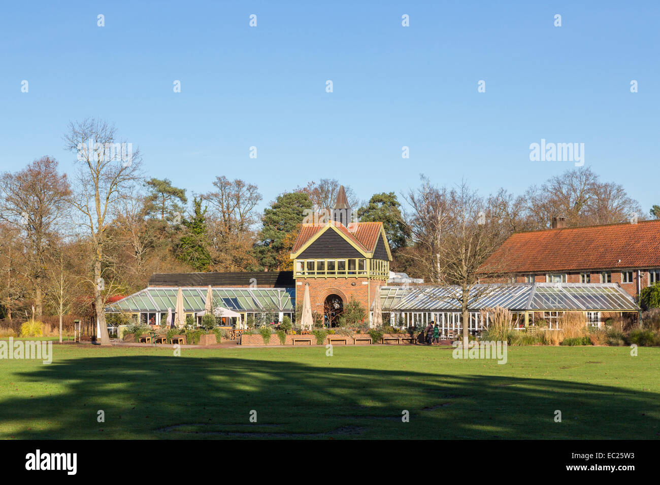 The restaurant / cafe / tea rooms at the Royal Horticultural Society botanical gardens at Wisley, Surrey, UK, on a sunny day in winter Stock Photo
