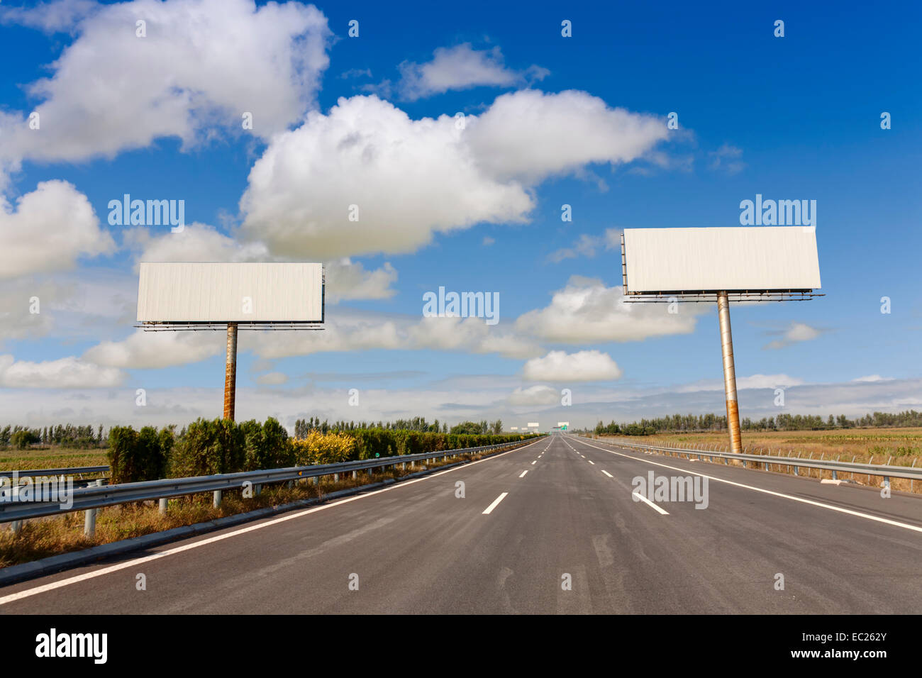two blank billboards by the highway Stock Photo