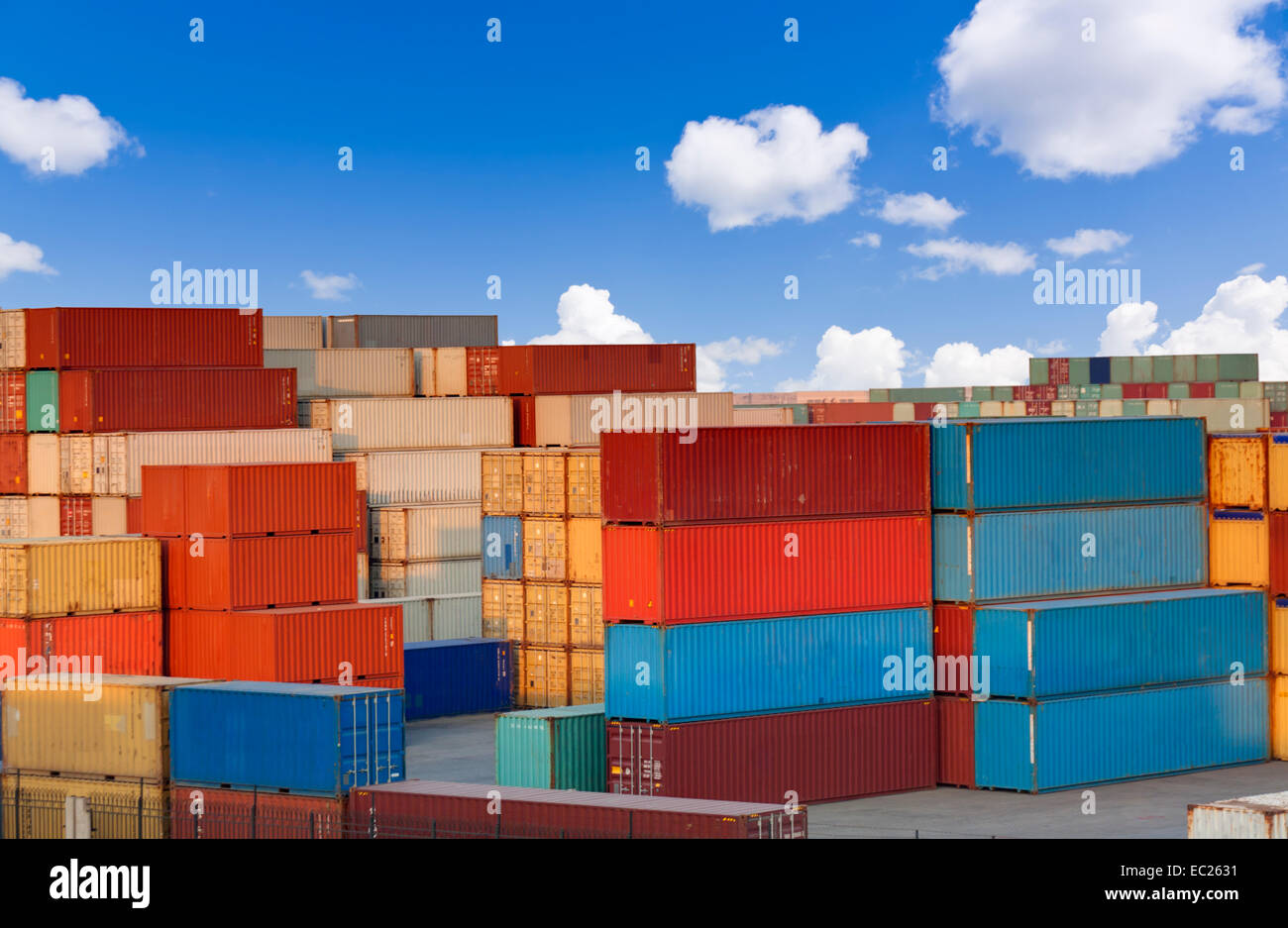 Stacks of colorful cargo containers Stock Photo