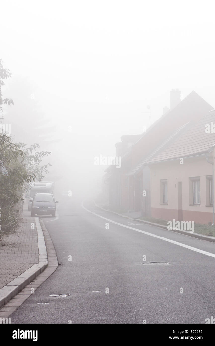empty road fog morning Stock Photo - Alamy
