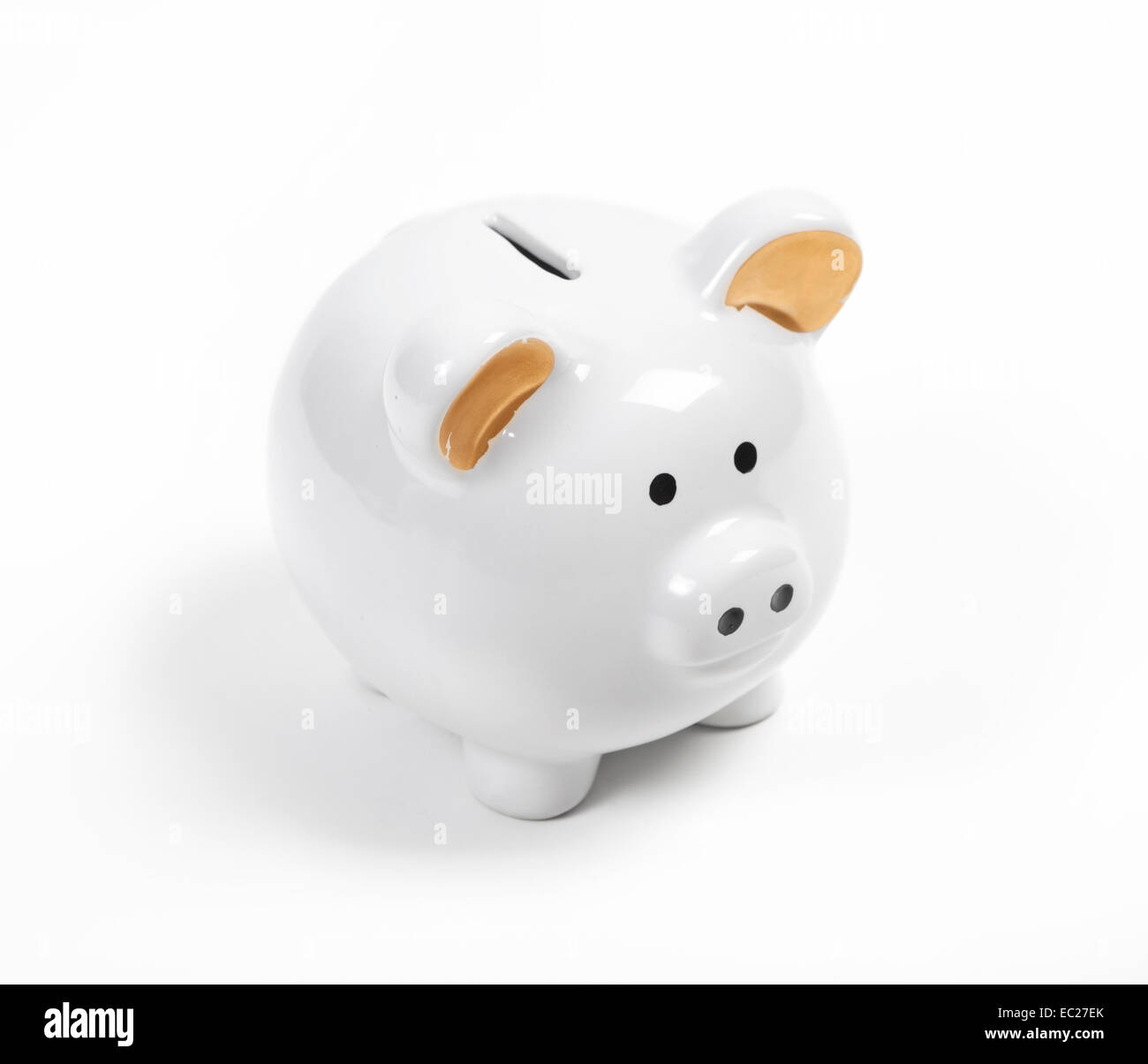 A white piggy bank ceramic. background white, optional Stock Photo