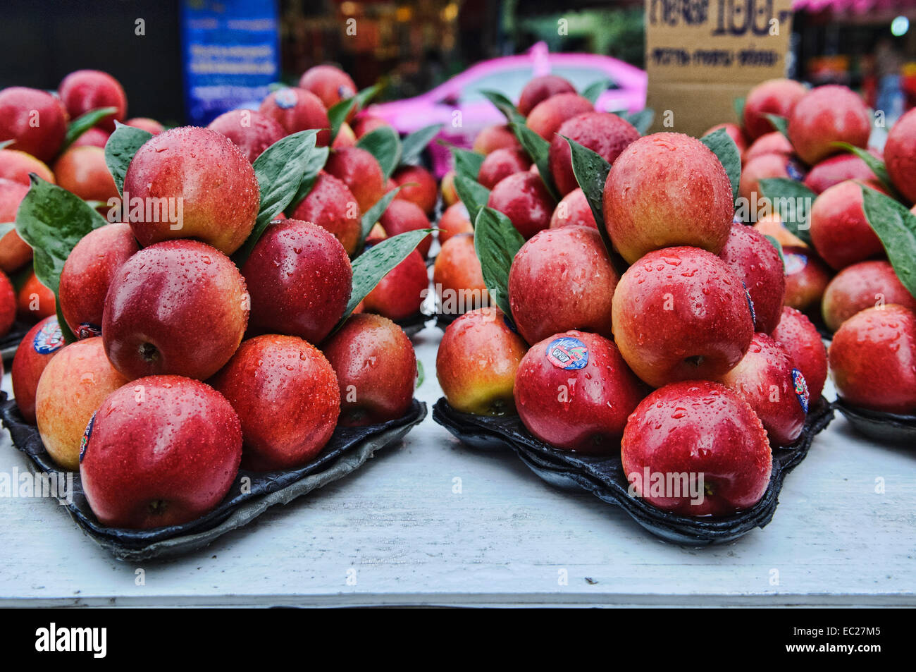 Fresh red apples in the street of Bangkok, Thailand Stock Photo