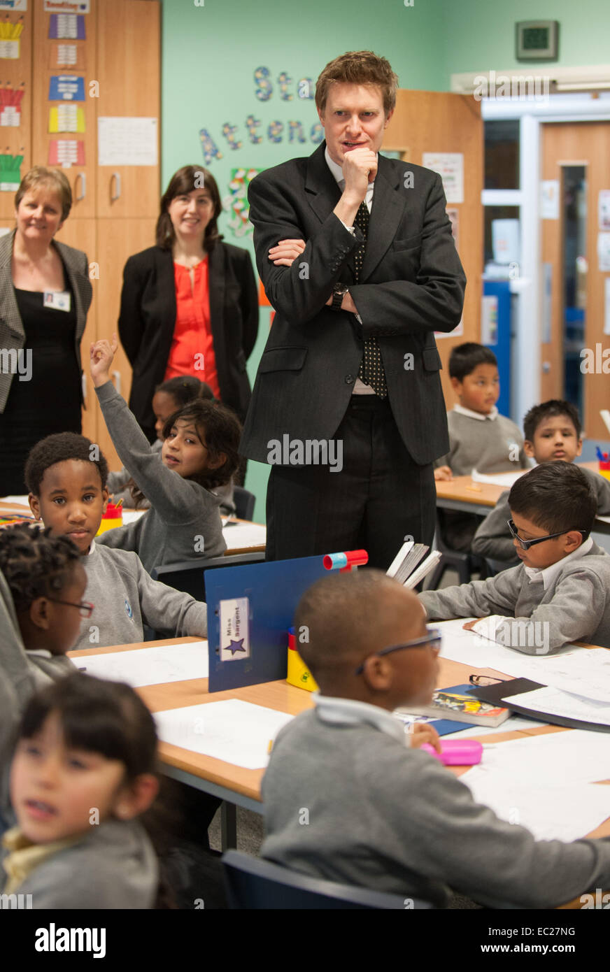 TRISTRAM HUNT Labour MP and Shadow Education Secretary visiting The Divine Mercy Roman Catholic School in Manchester. FEBRUARY 2 Stock Photo