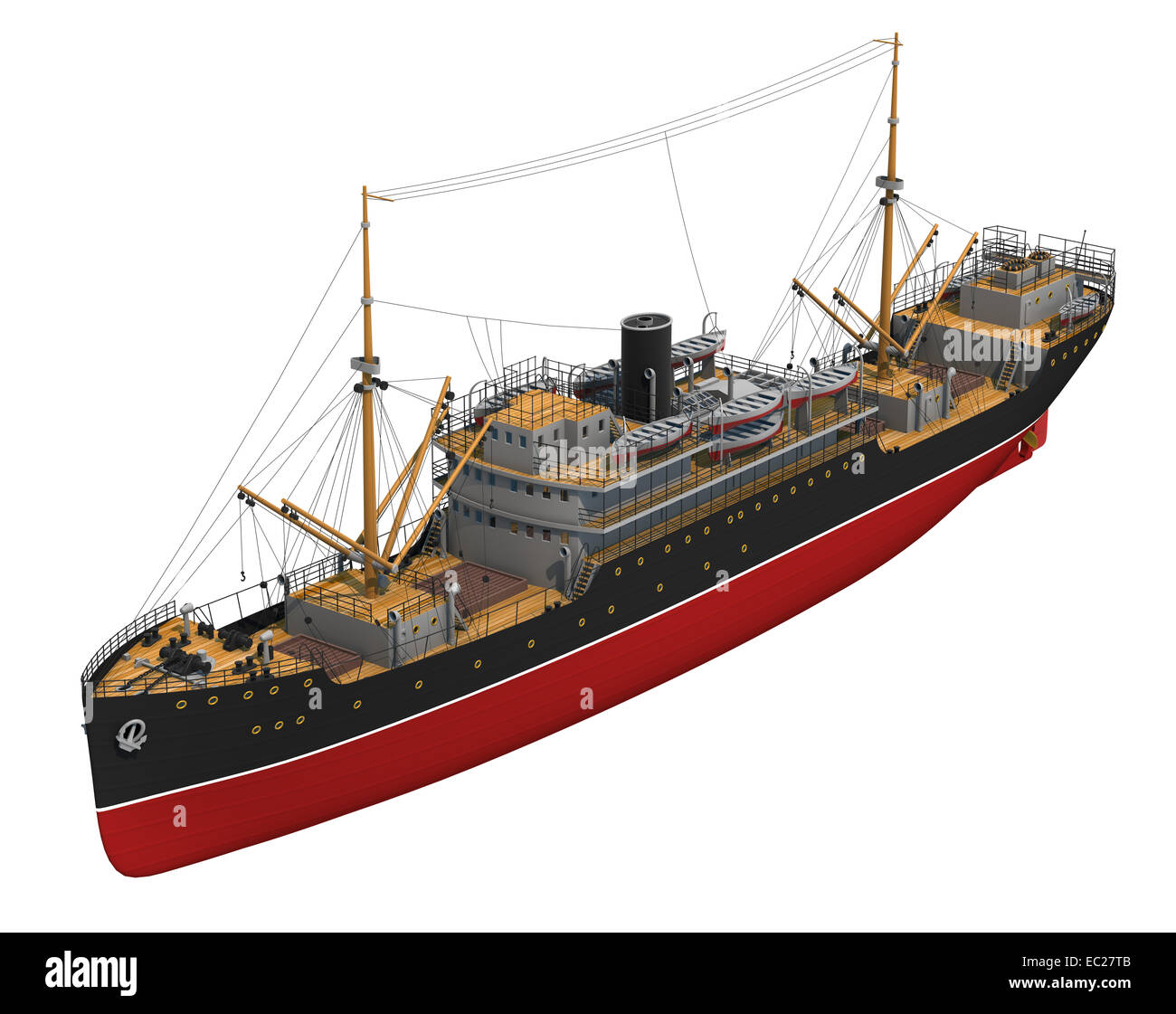 Cargo Ship. 3D Model On A White Background. Stock Photo