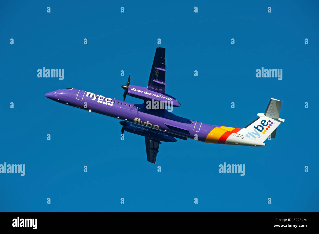 Flybe British European DCH Bombardier -8-402-Q400 Short haul commuter airline.  SCO 9269. Stock Photo