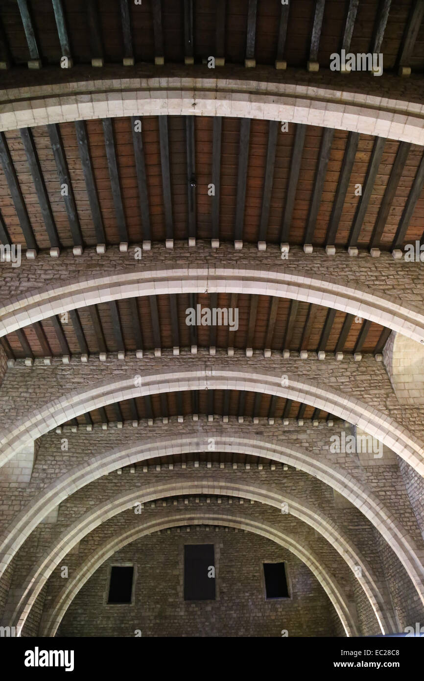 Spain. Barcelona. The Tinell Hall. Built by King Peter IV in 1359-1362. Complex of Grand Royal Palace. Stock Photo