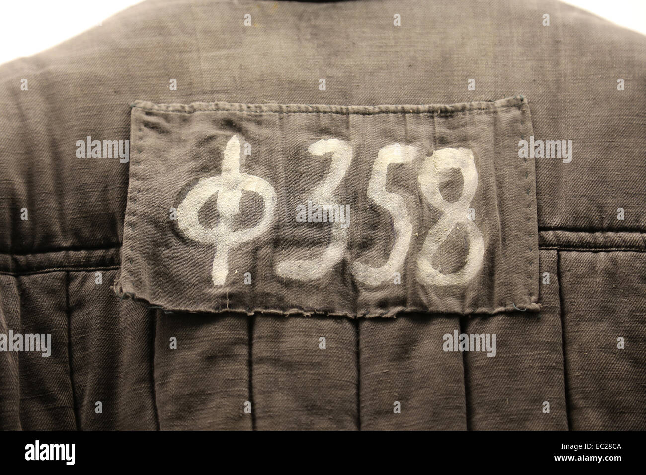 Gulag, Soviet forced labor camp. Prisoner's jacket, each deportee had an identification number assigned to them. Latvia. Stock Photo