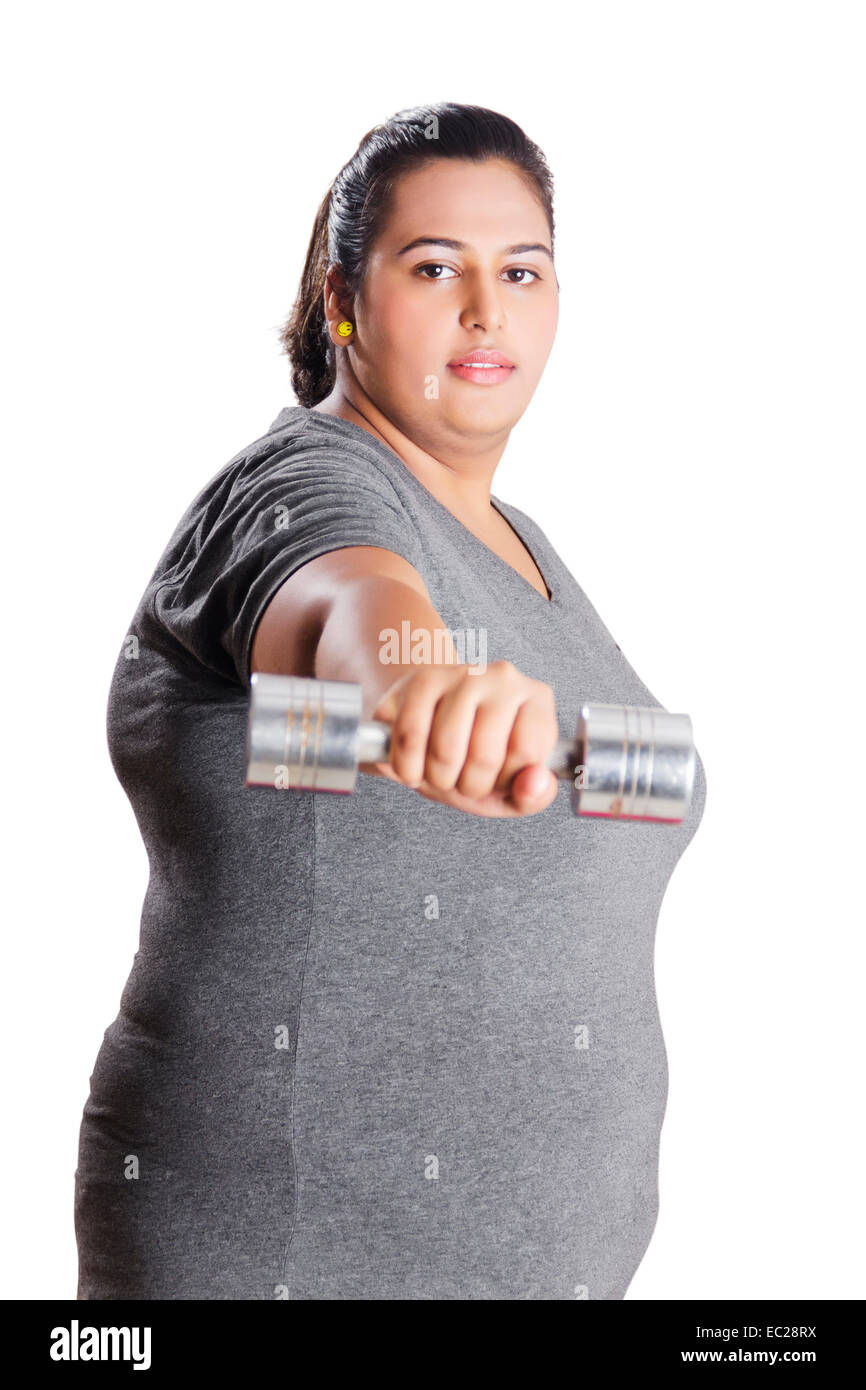 indian Obese  Lady Work Out Stock Photo