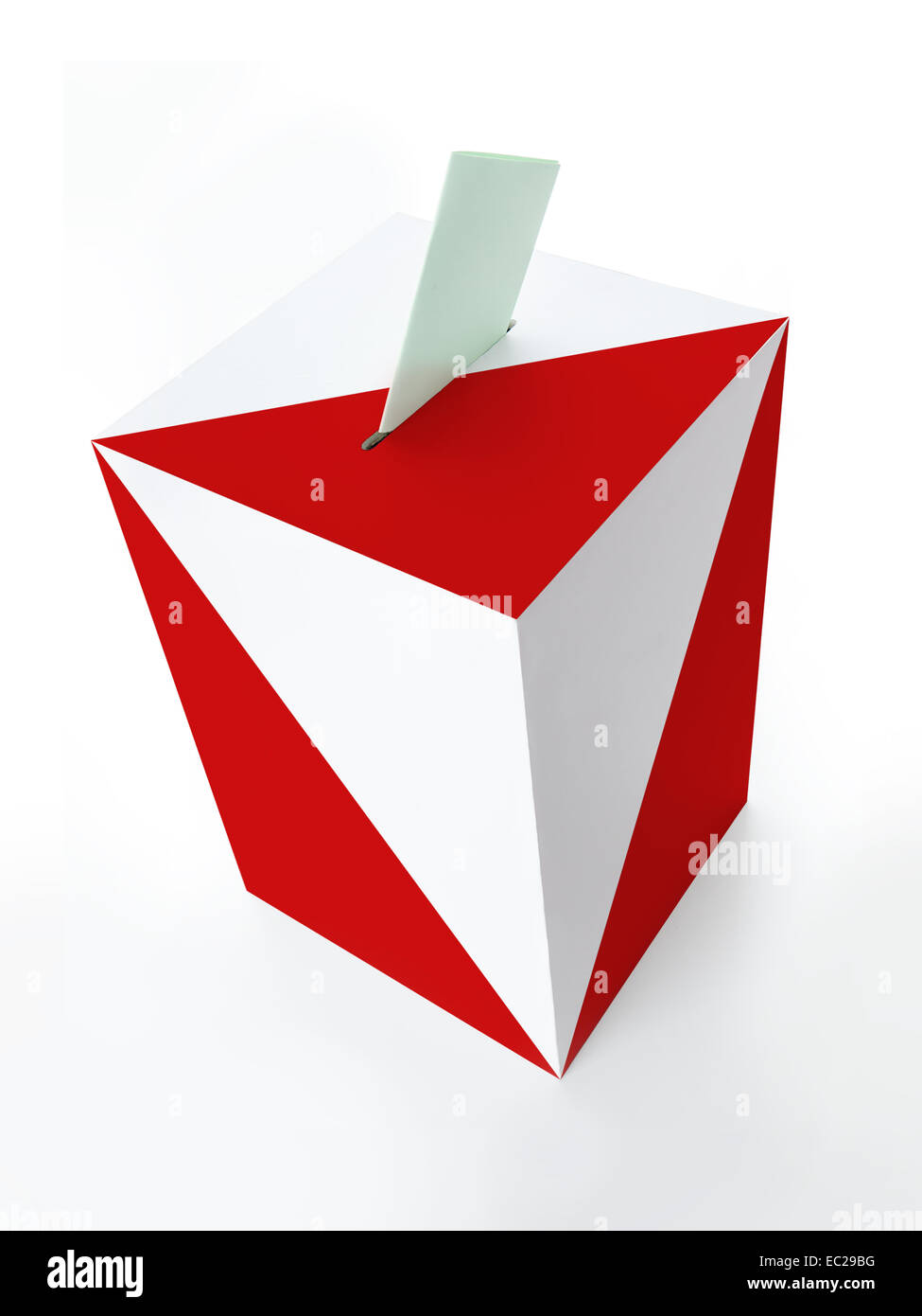Polish red and white ballot box with voting card on white background Stock Photo