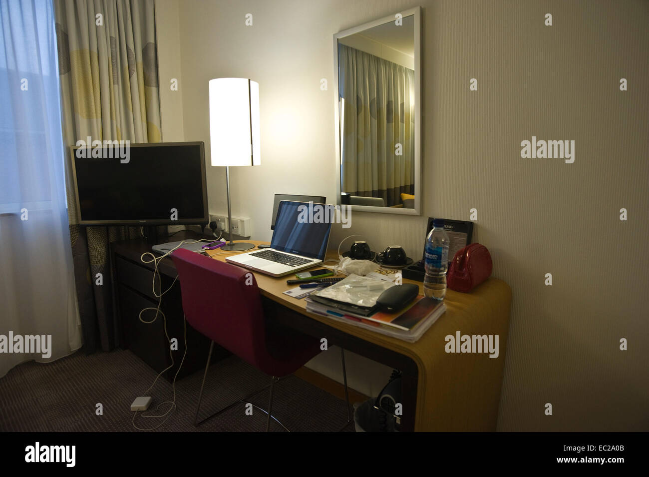 Workspace in bedroom of hotel in Edinburgh Scotland UK Stock Photo