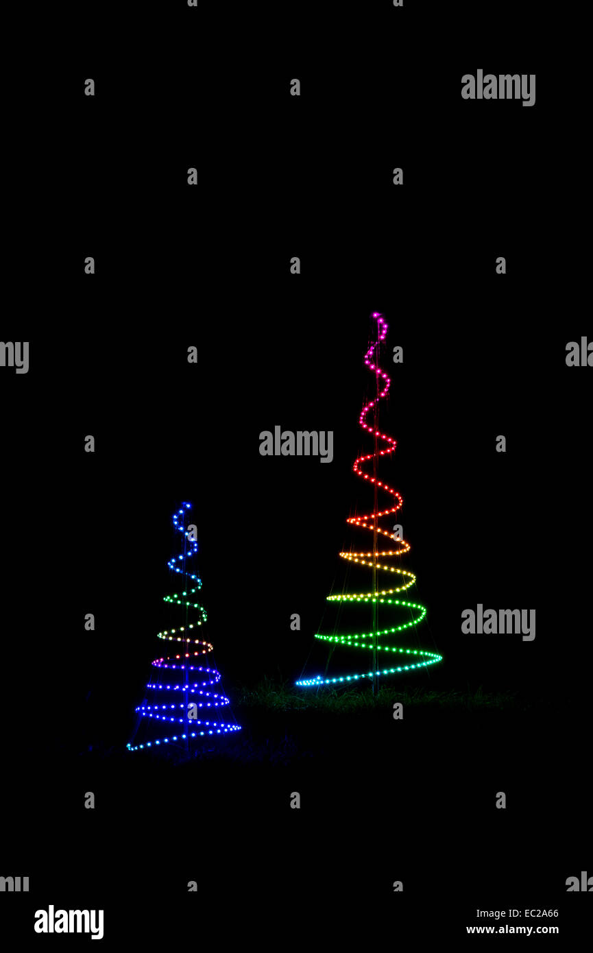 Colourful Contemporary Christmas tree LED lights on a black background ...