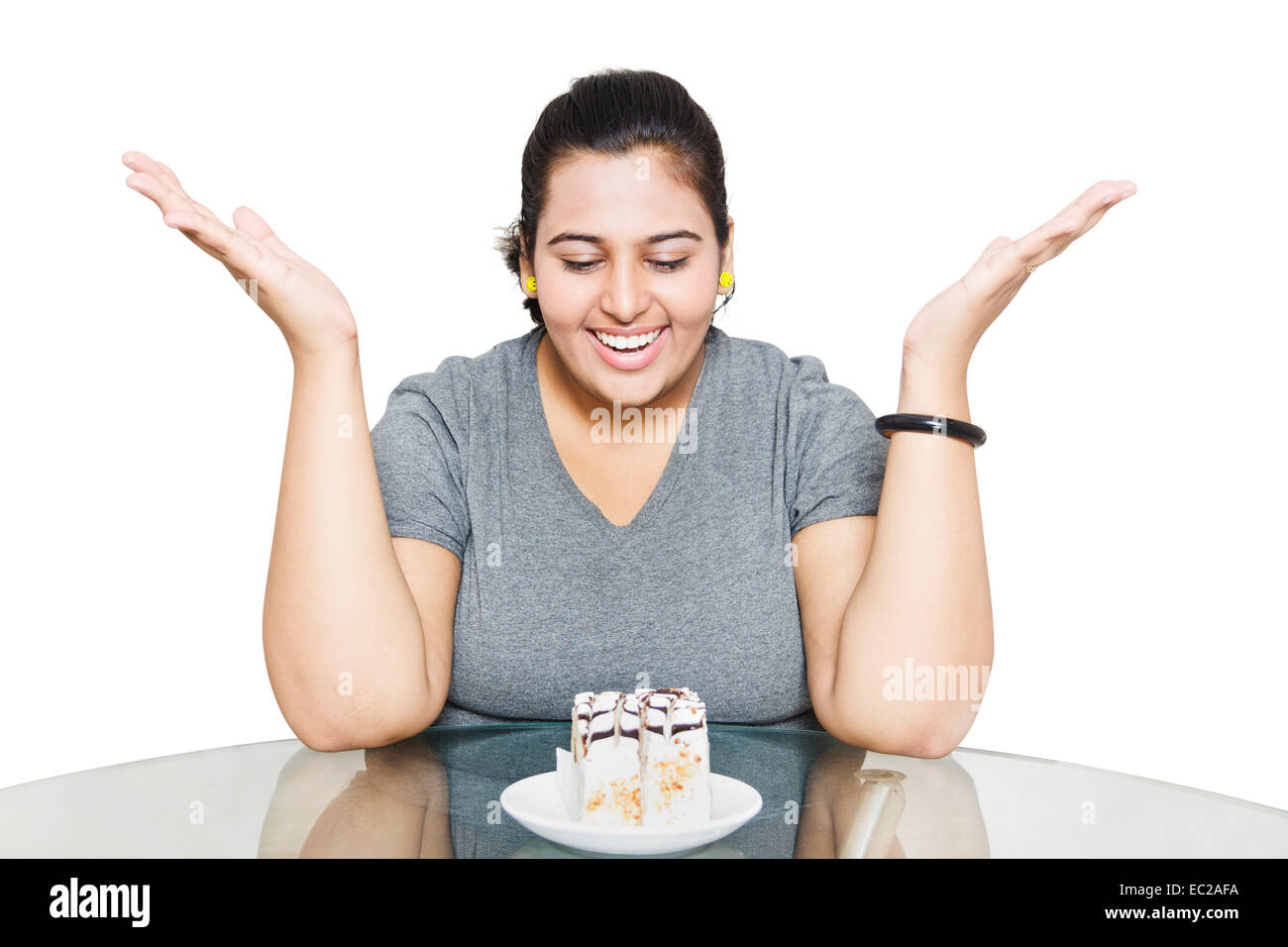 indian Obese Lady Control Over Weight Stock Photo