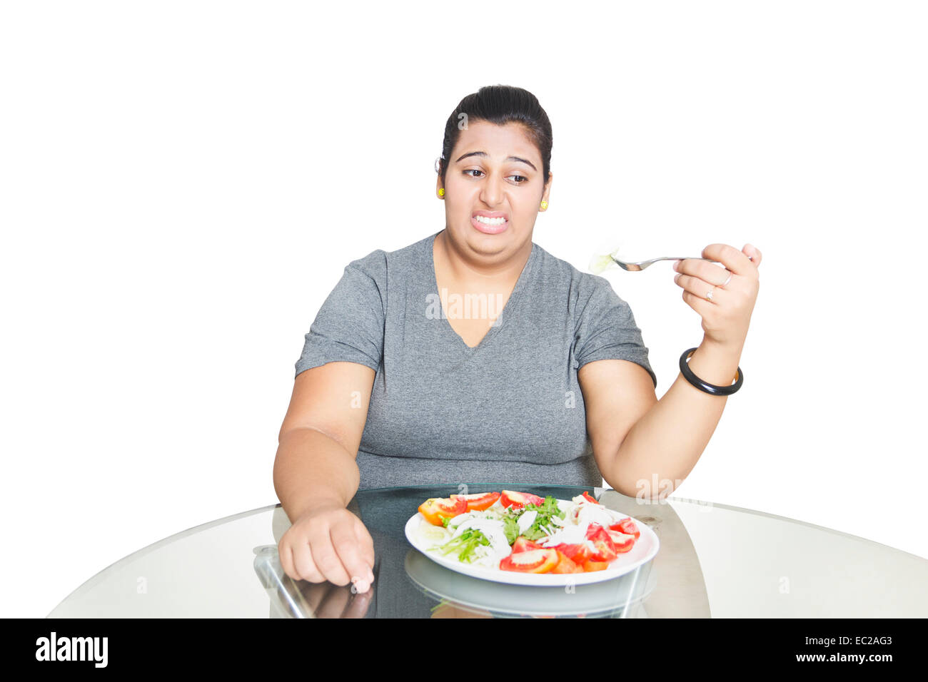 indian Obese Lady Dieting fat Control Stock Photo