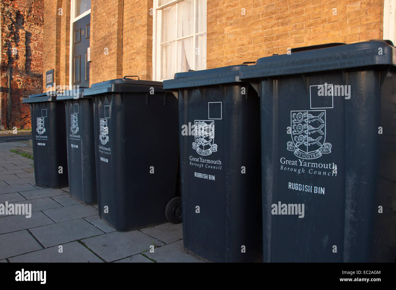 Wheelie bins Great Yarmouth Stock Photo Alamy