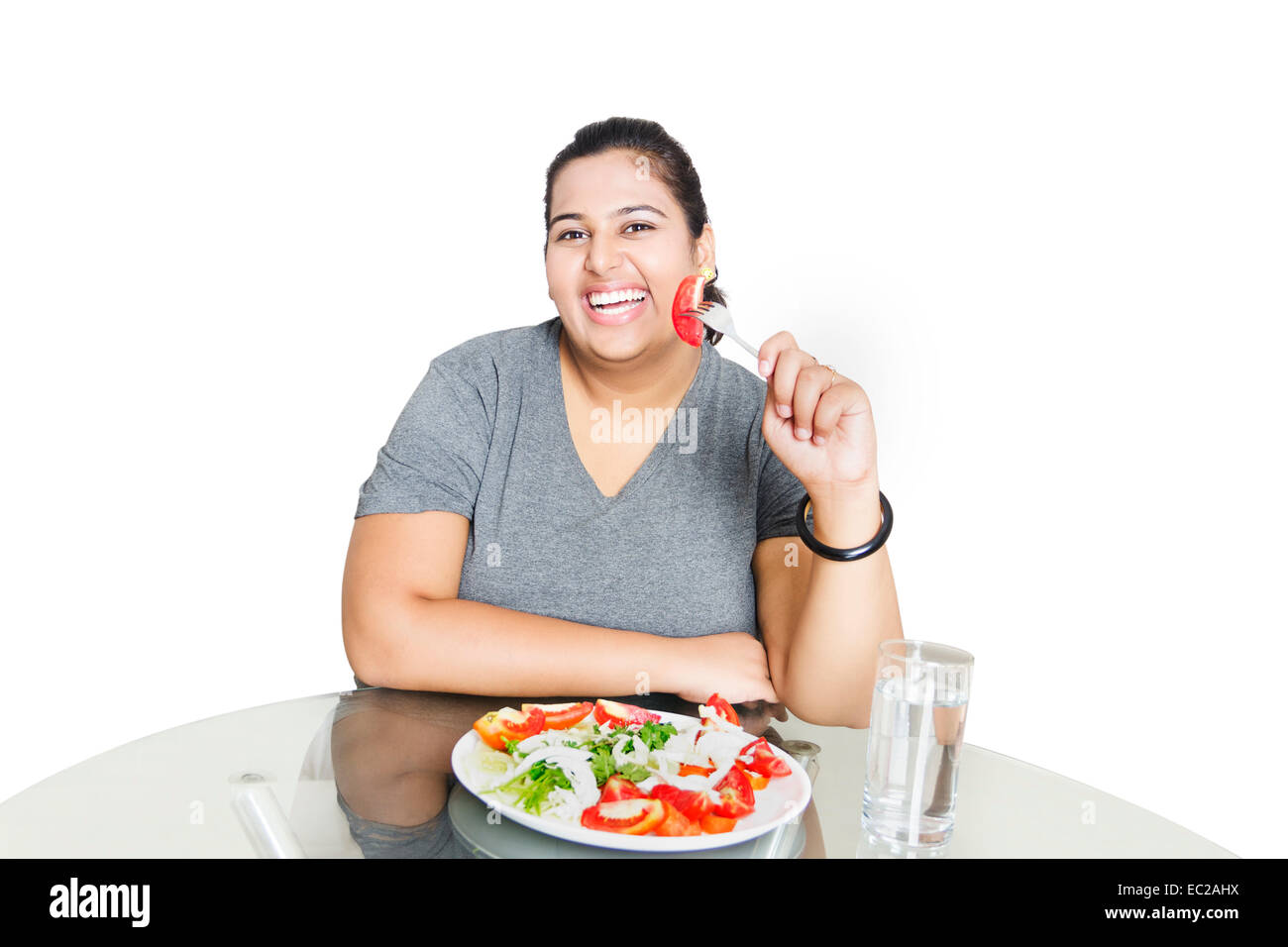indian Obese Lady Dieting fat Control Stock Photo