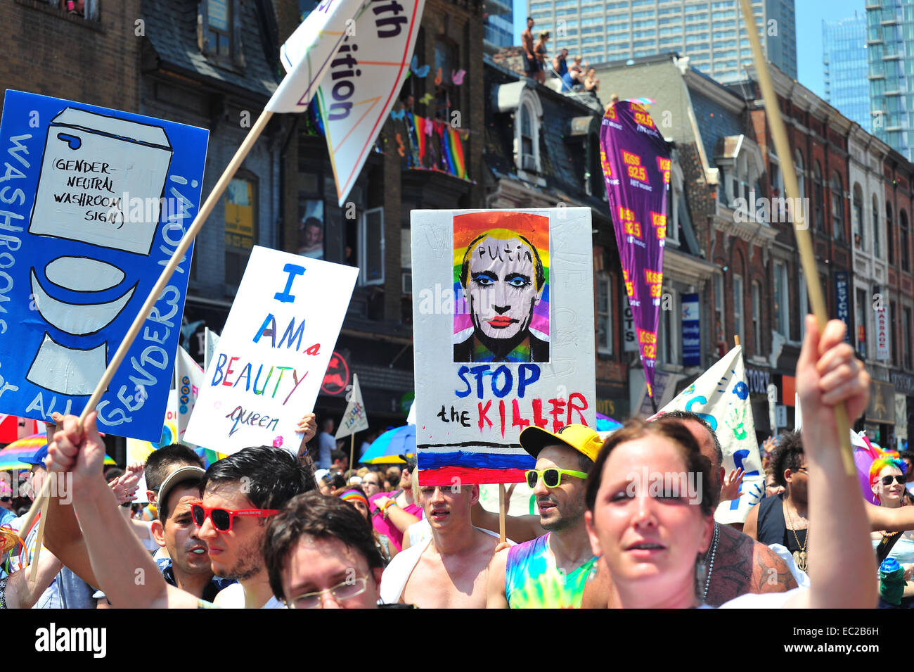 An anti Putin poster held up at the 2014 World Pride in Toronto. Stock Photo