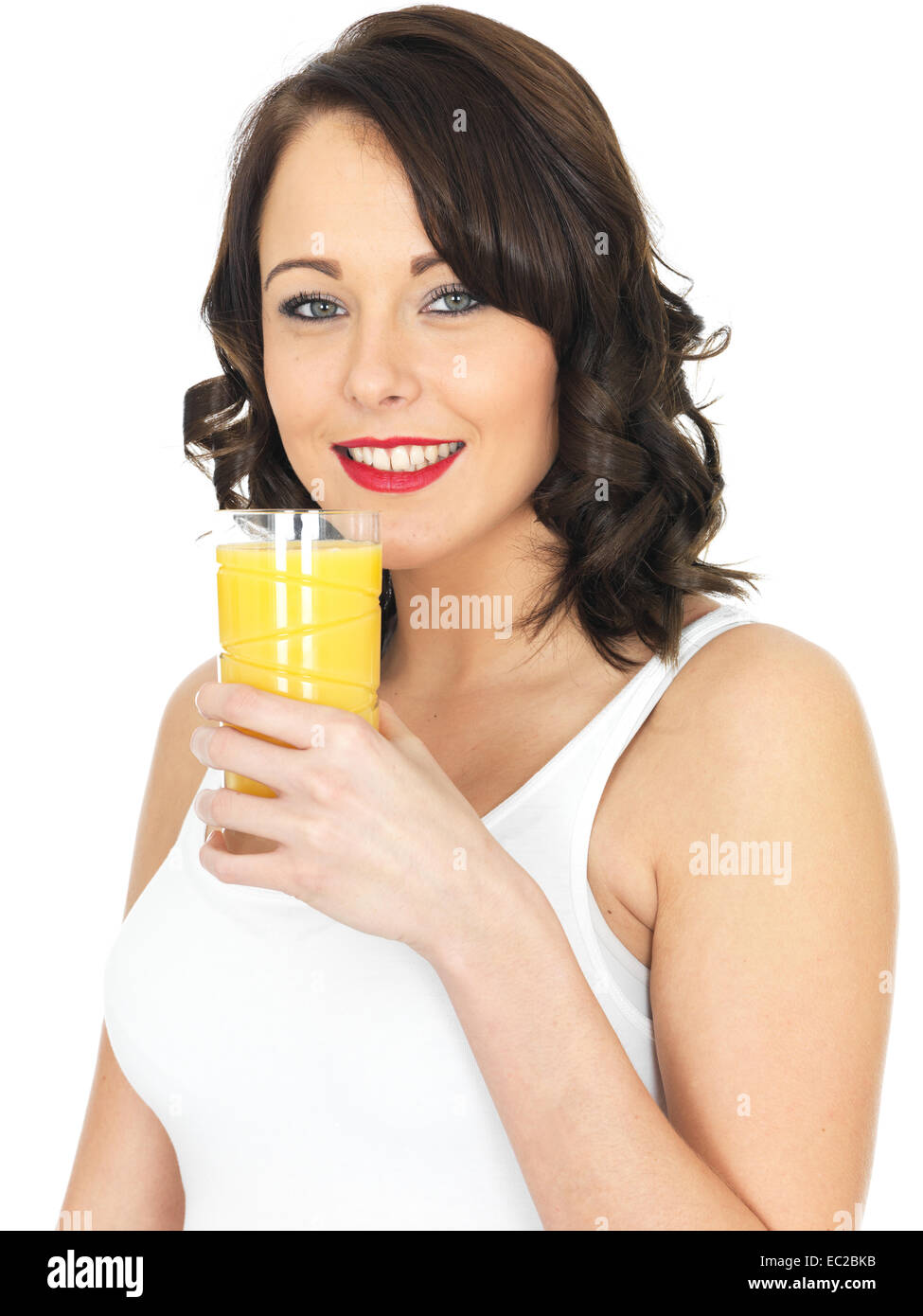 Healthy Young Woman Drinking Orange Juice Stock Photo Alamy