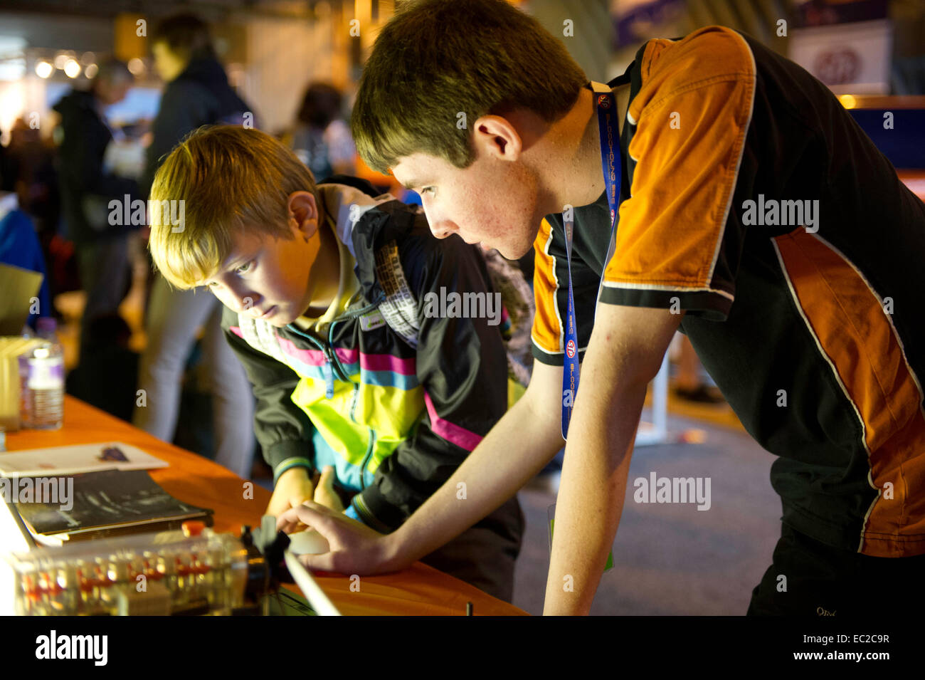 two boys learning scientific tasks Stock Photo