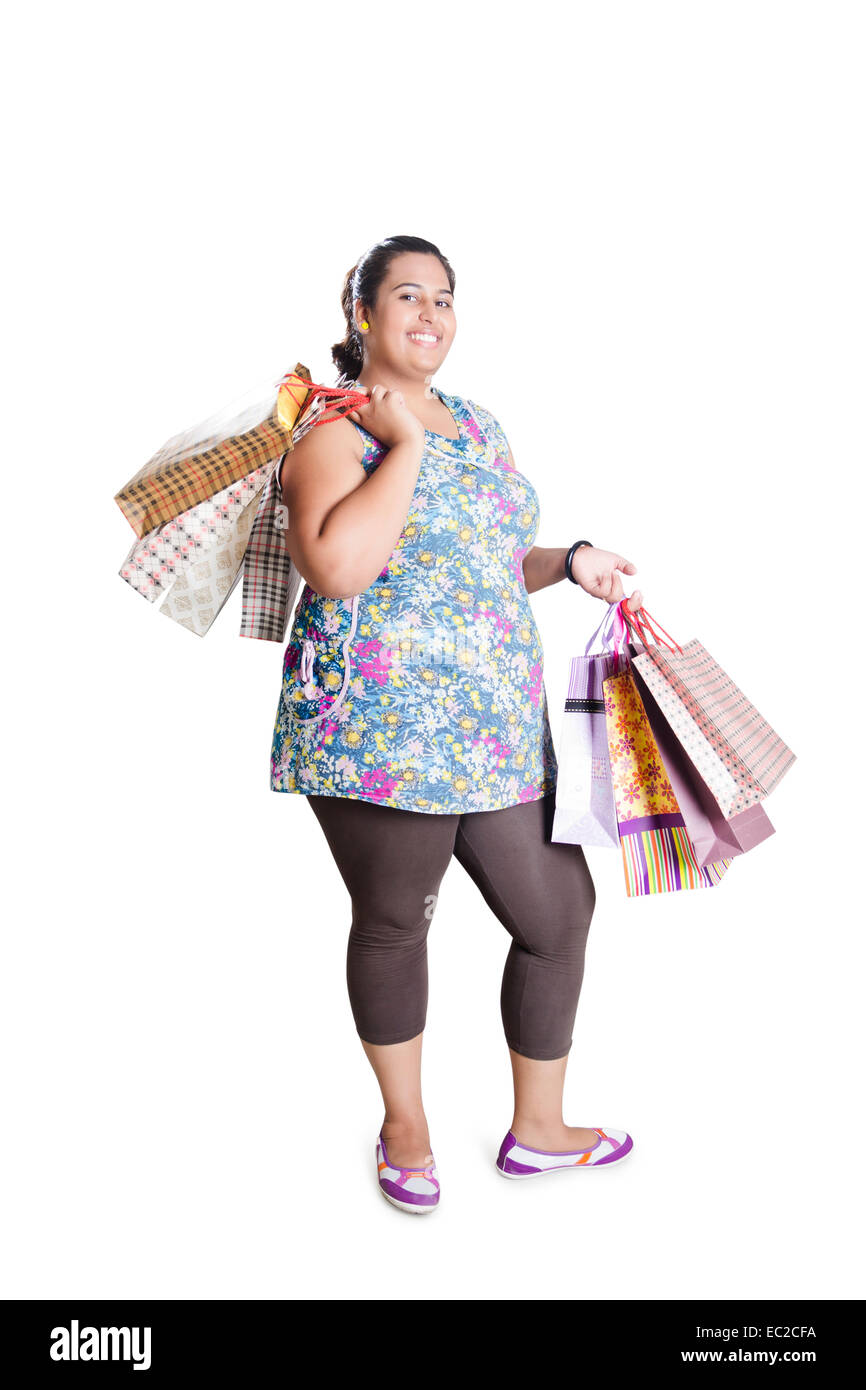 indian Obese Lady Shopping Stock Photo