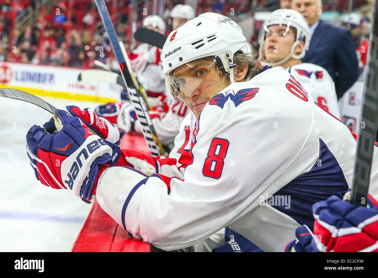 Raleigh, North Carolina, USA. 4th Dec, 2014. Washington Capitals left wing Alex Ovechkin (8) during the NHL game between the Washington Capitals and the Carolina Hurricanes at the PNC Arena. The Washington Capitals defeated the Carolina Hurricanes 2-1. © Andy Martin Jr./ZUMA Wire/Alamy Live News Stock Photo