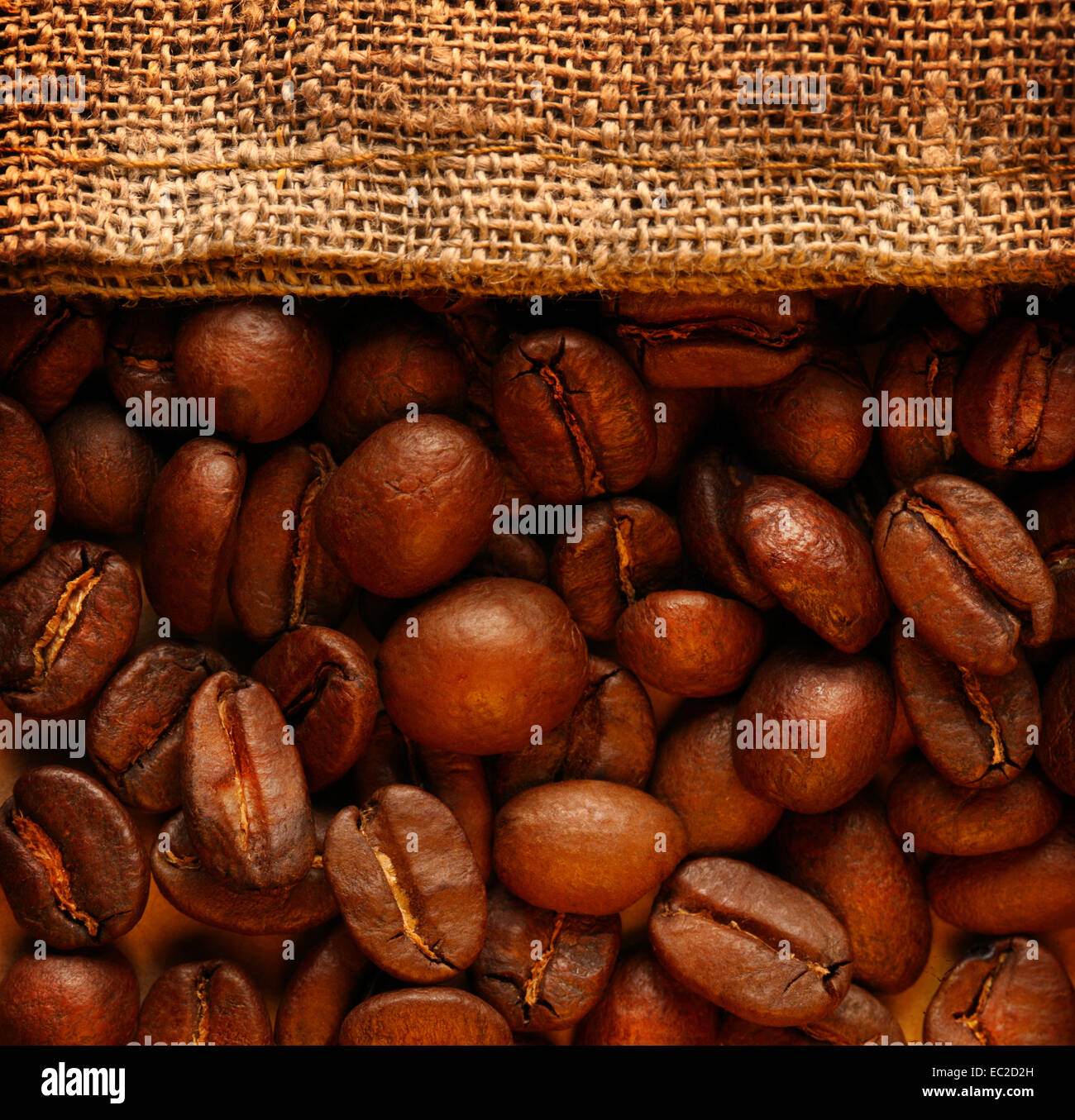 Brown coffee beans with sack Stock Photo