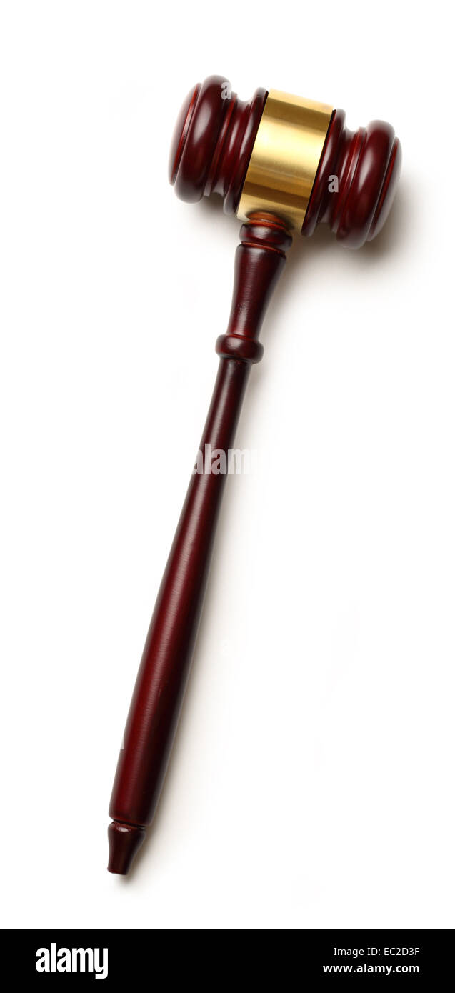 Wooden judge's gavel on white Stock Photo Alamy