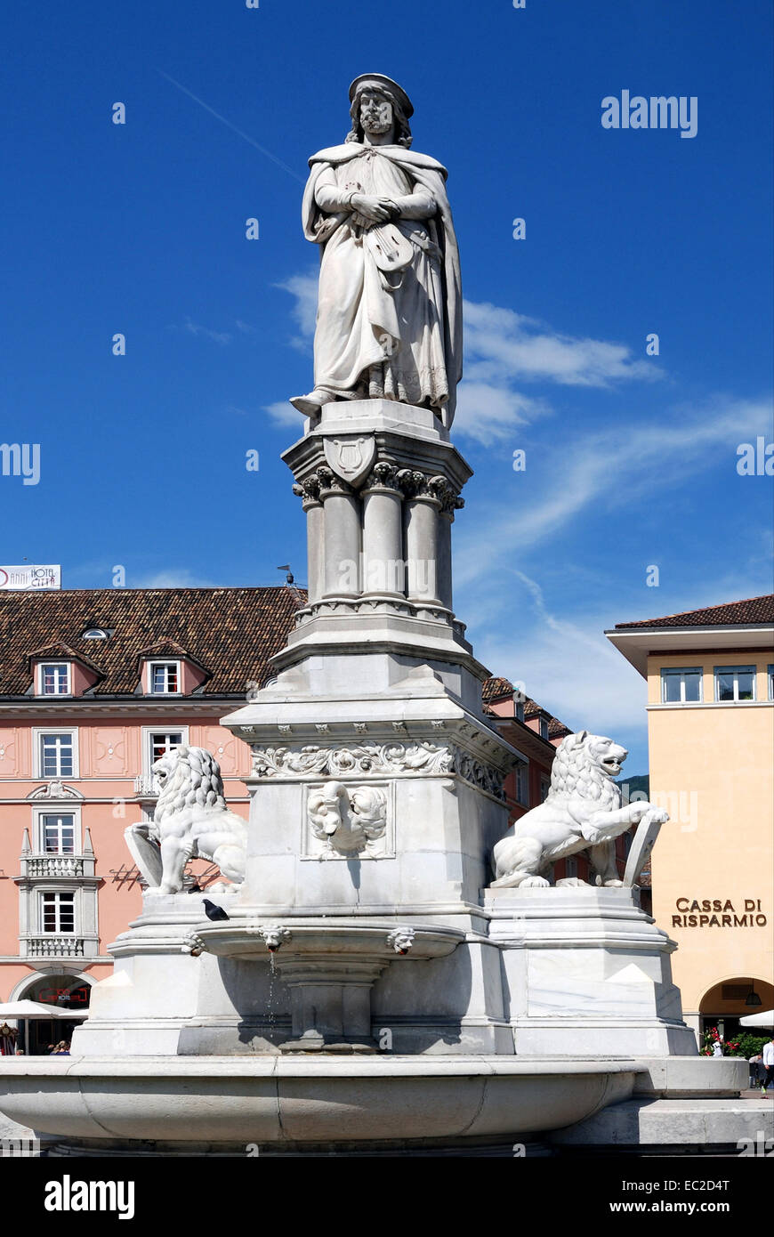 Monument to the poet Walther von der Vogelweide on Waltherplatz of Bolzano in South Tyrol. Stock Photo