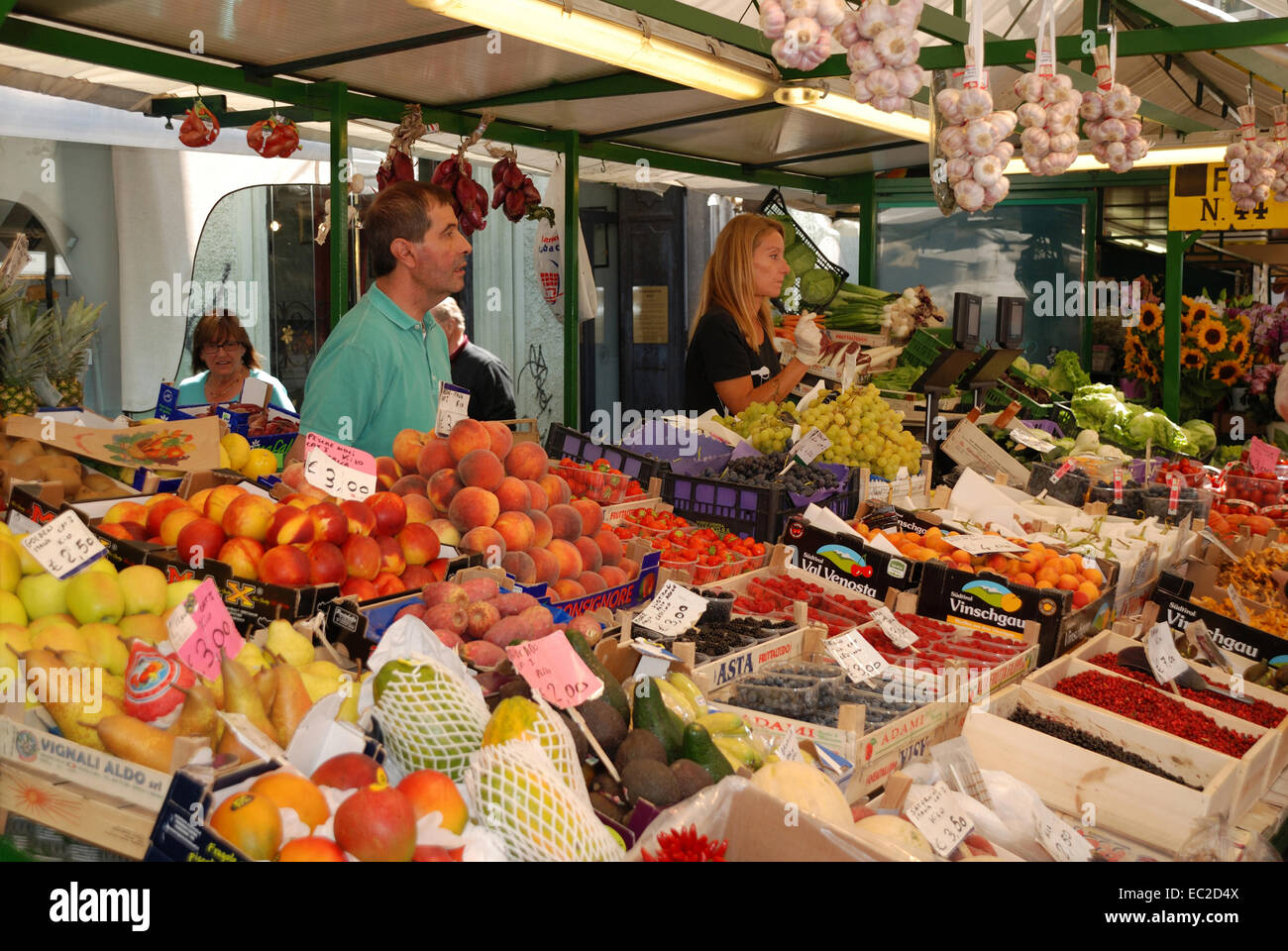 Fruit market of the Bolzano in South Tyrol. Stock Photo