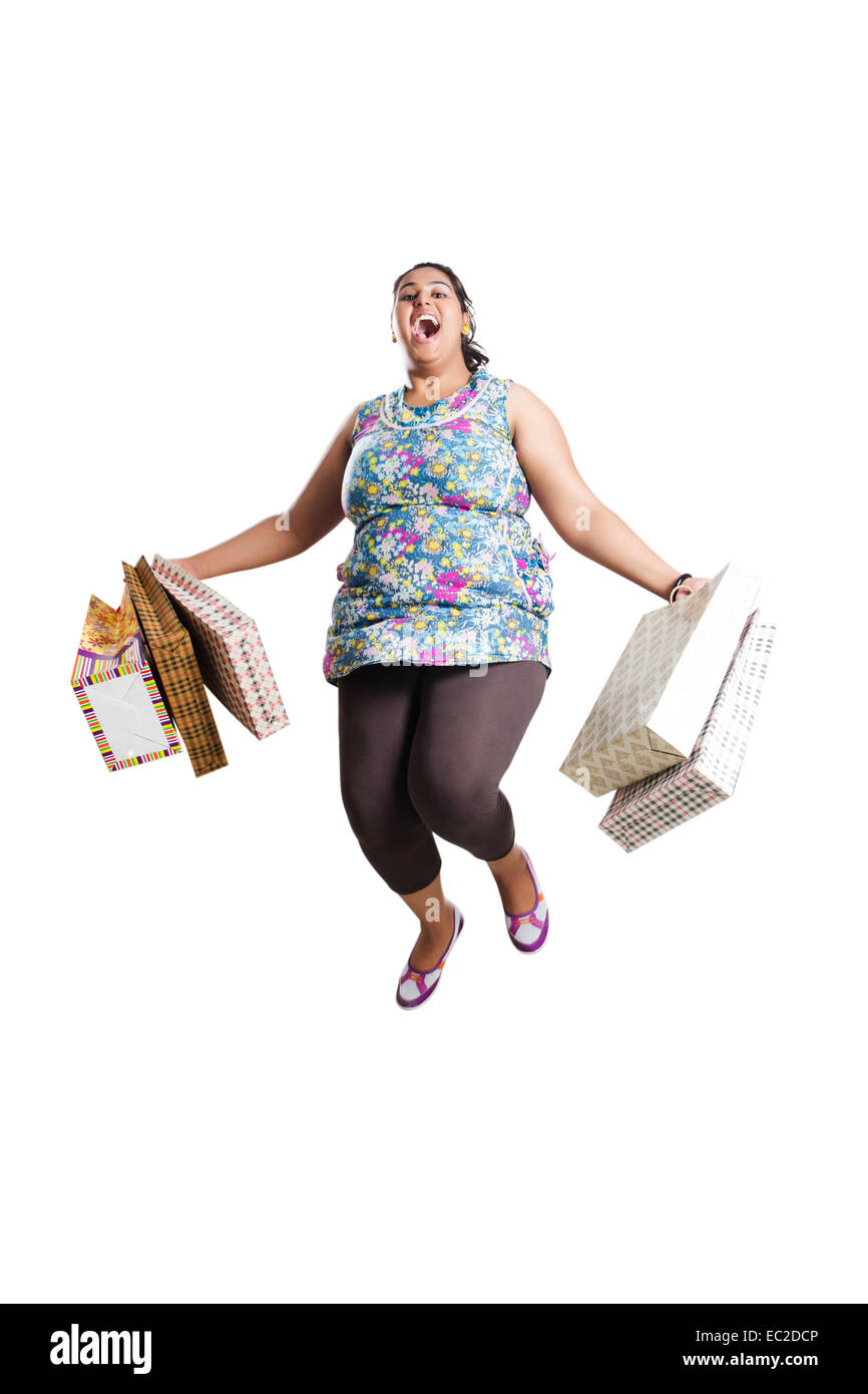 indian Obese Lady Shopping enjoy Stock Photo