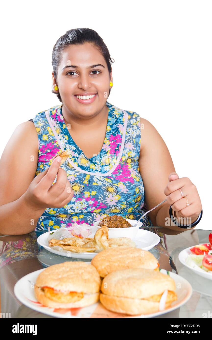 indian Obese Lady Dieting  over Weight Stock Photo
