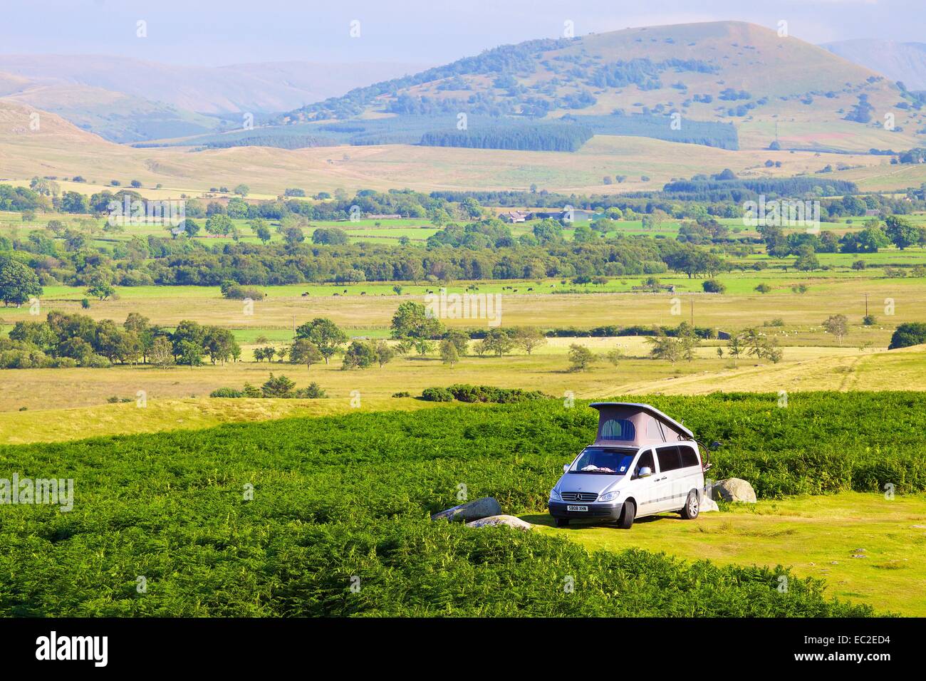 Camper Van parked on moor The Lake District National Park, Cumbria, England, UK. Stock Photo