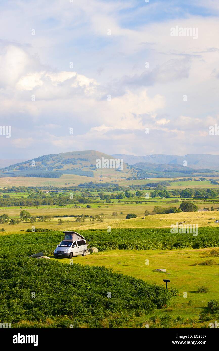 Camper Van parked on moor The Lake District National Park, Cumbria, England, UK. Stock Photo
