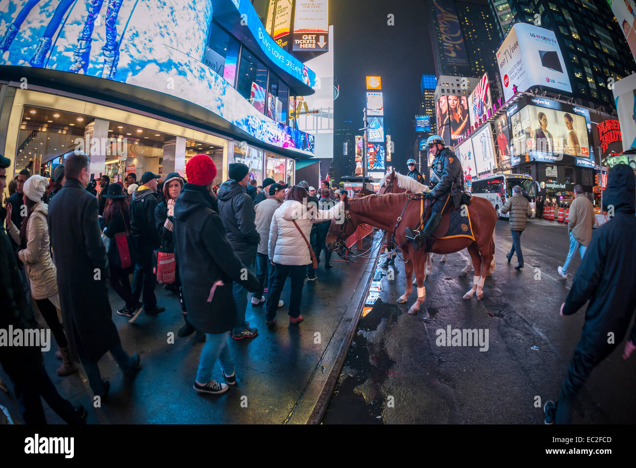 Mounted NYPD officers entertain tourists in Times Square in New York on ...