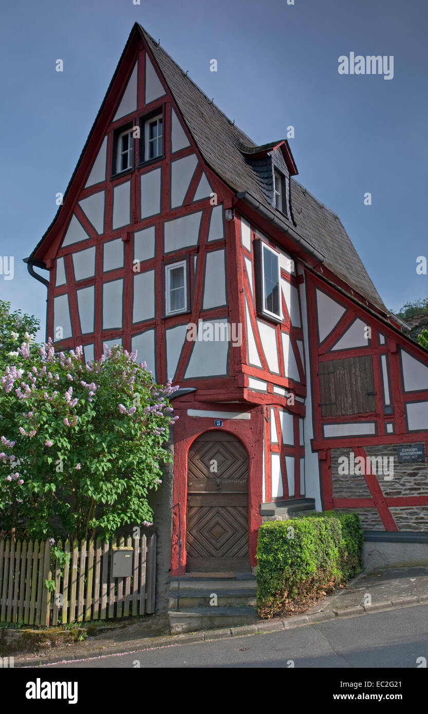 Half timbered former Sexton's house dated 1625 in the village of Oberwesel in the Rhine Valley, Germany Stock Photo