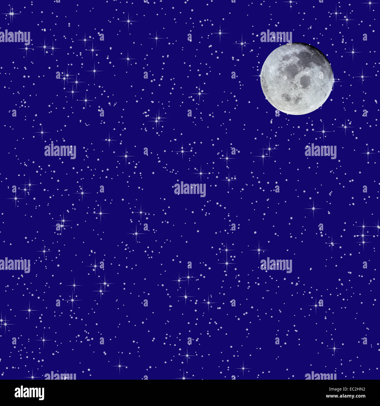 full moon shown in starry night sky Stock Photo