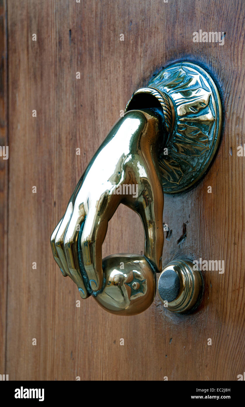 Spain Spanish House Street Door Brass Hand Knocker Stock Photo
